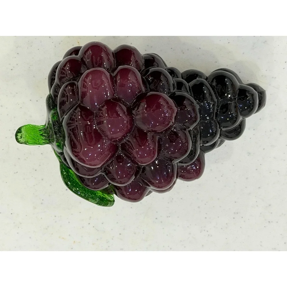 Art Glass Grapes Cluster Vintage Purple Fruit Sculpture Centerpiece 6